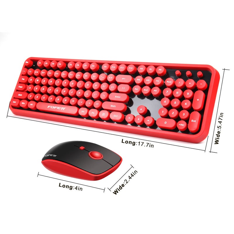 FOPETT Wireless Keyboard and Mouse Combo, 104 Keys Full-Sized 2.4 GHz Round Keycap Colorful Keyboards, USB Receiver Plug and Play, for Windows, Mac, PC, Laptop, Desktop (Black Red) - Image 4